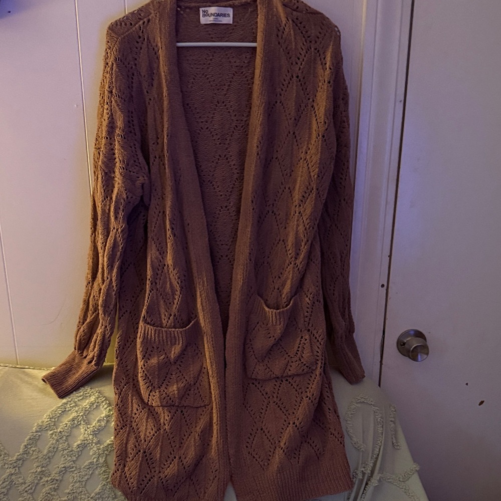 No Boundaries Brownish/Purple Open-Front Knit Cardigan with Pockets